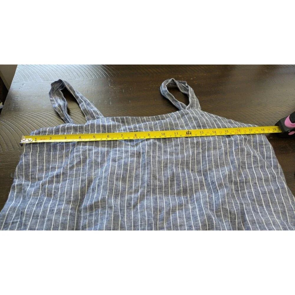 Quince 100% European Linen Square Neck Jumpsuit M Blue Stripe Wide Leg Relaxed